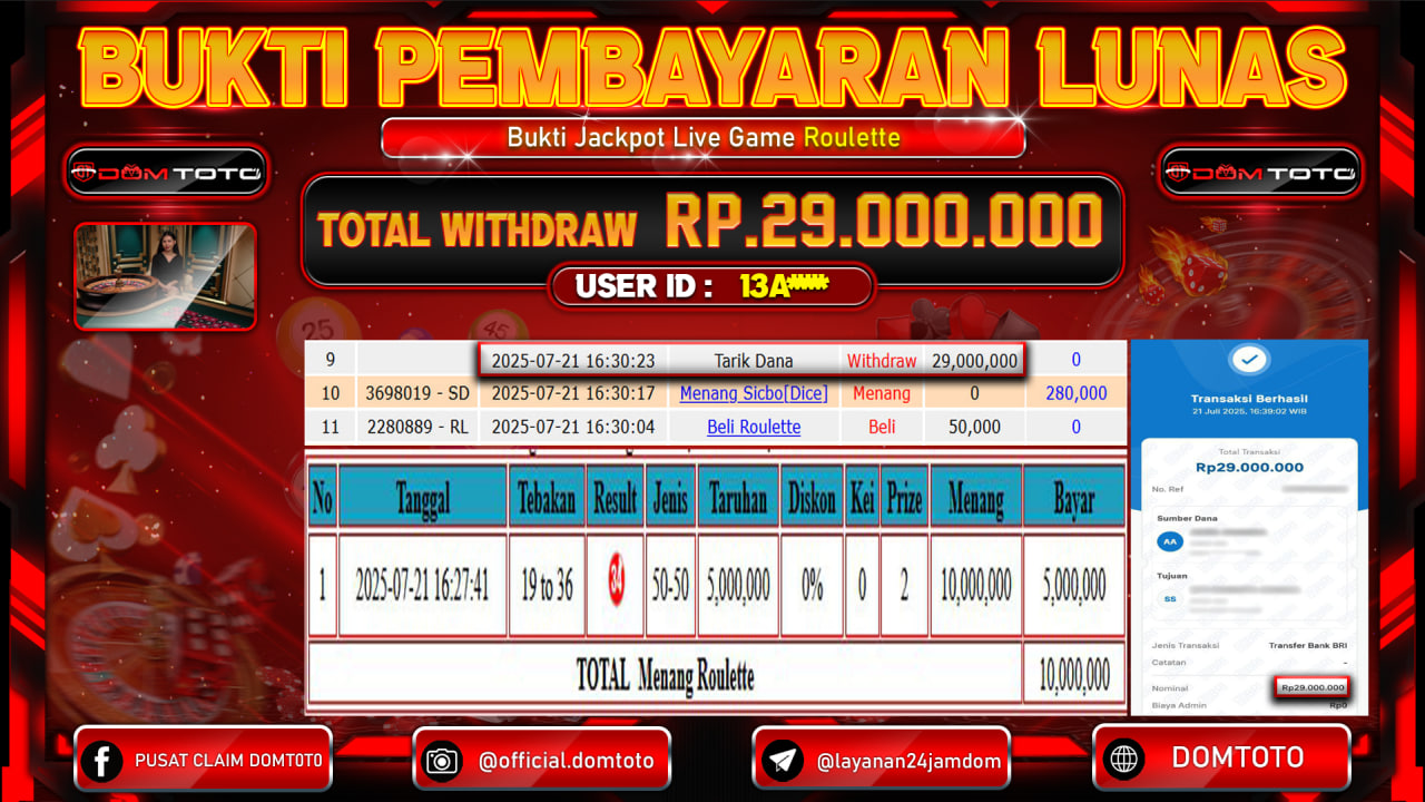 JACKPOT LIVE GAME ROULETTE 21 JULI 2025